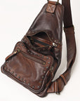 Spaghetti Western Swc191Brn Sling Vintage Handmade Drum Dyed Genuine European Cowhide Leather Women Bag Western Handbag Purse