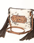 American Darling Western Small Crossbody Bag – Genuine Hair-On Cowhide Leather with Fringes, Adjustable Strap, Handcrafted in Texas