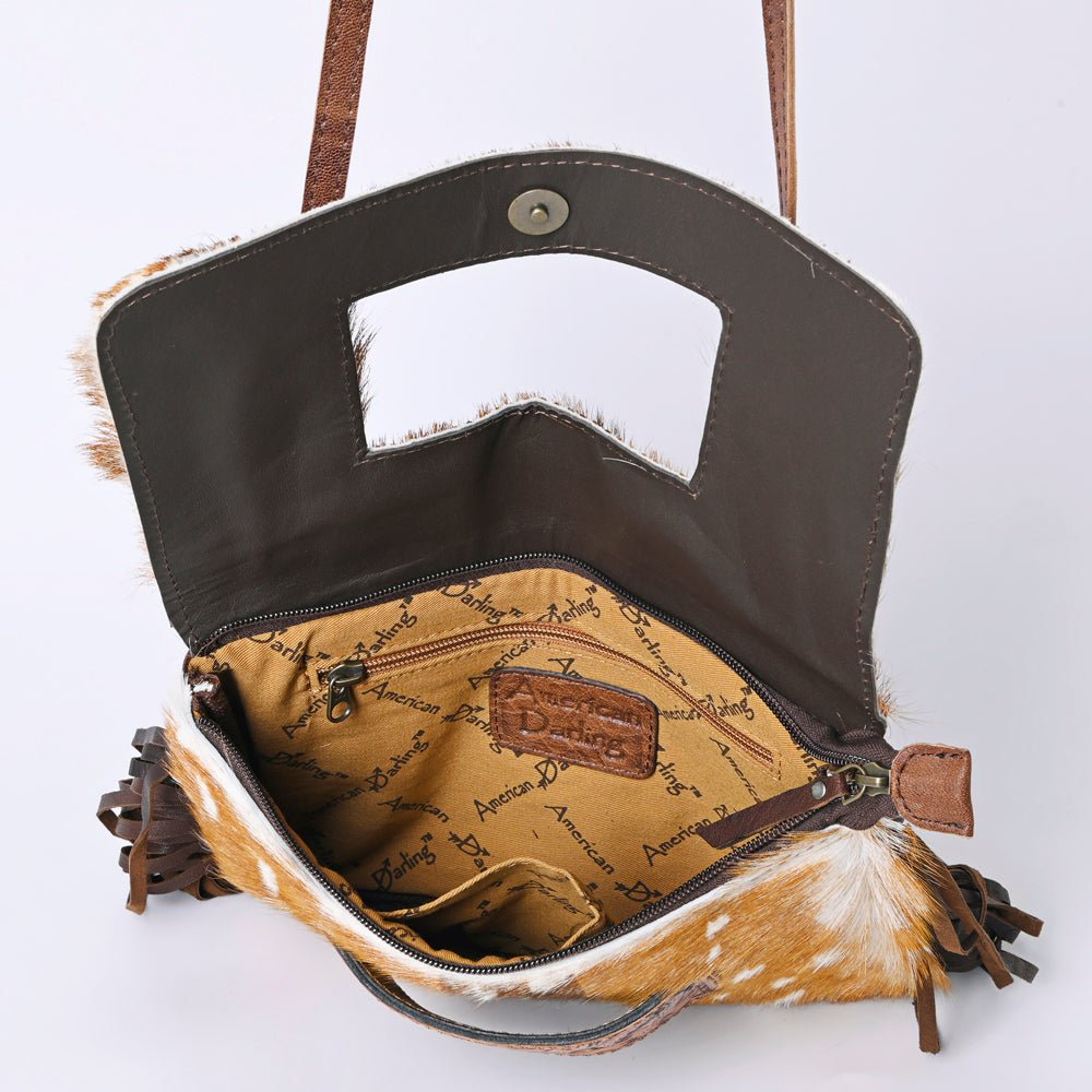 American Darling Hand Tooled Hair-On Genuine Leather Women Bag Western Handbag Purse