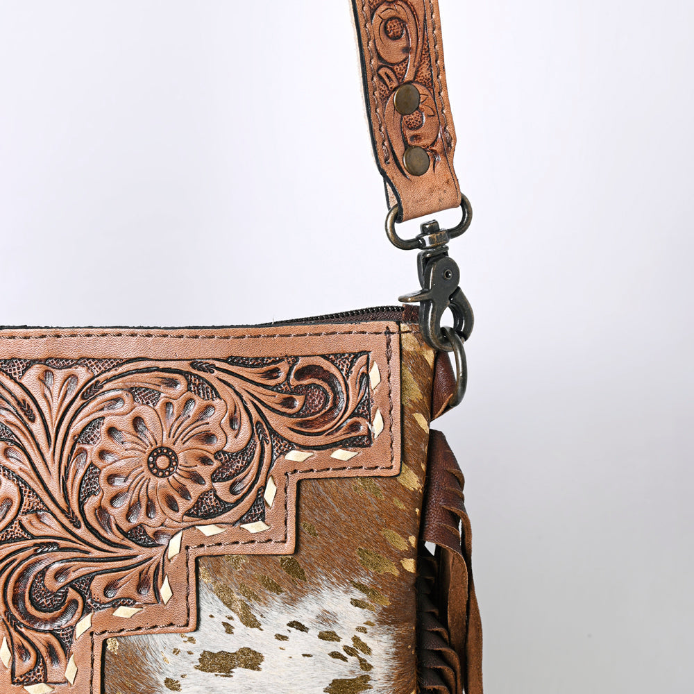 OHLAY KBG229 Cross Body Hand Tooled Hair-On Genuine Leather women bag western handbag purse