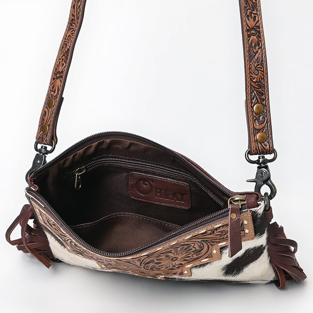 OHLAY KBG233 Cross Body Hand Tooled Hair-On Genuine Leather women bag western handbag purse