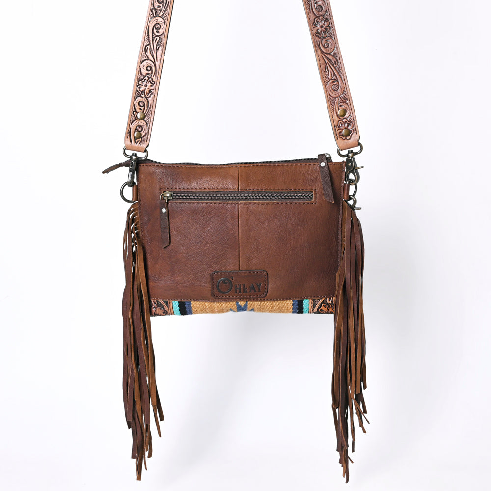 OHLAY KBG242 Cross Body Hand Tooled Upcycled Wool Genuine Leather women bag western handbag purse
