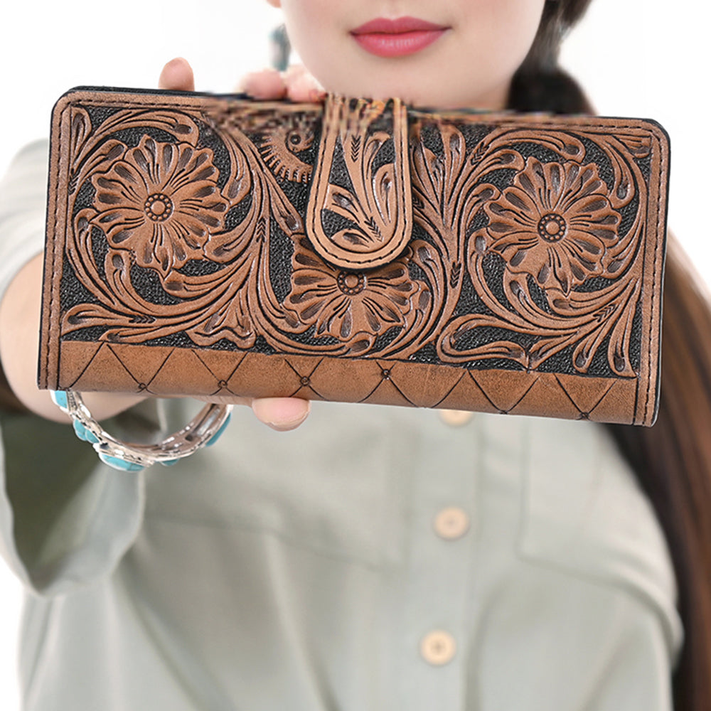 OHLAY Coin Purse Hand Tooled Genuine Leather Western Women Bag | Handbag Wallet Purses for Cute