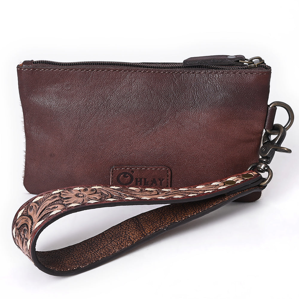 OHLAY WRISTLET Hand Tooled Hair-on Genuine Leather women bag western handbag purse