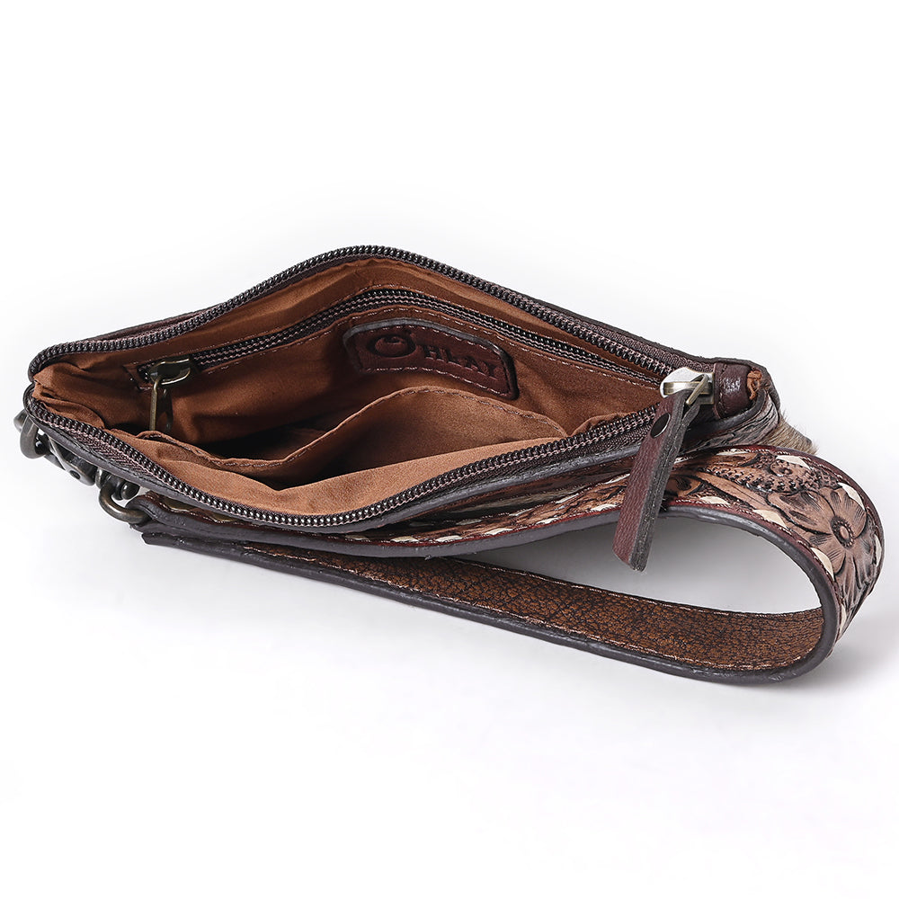 OHLAY WRISTLET Hand Tooled Hair-on Genuine Leather women bag western handbag purse