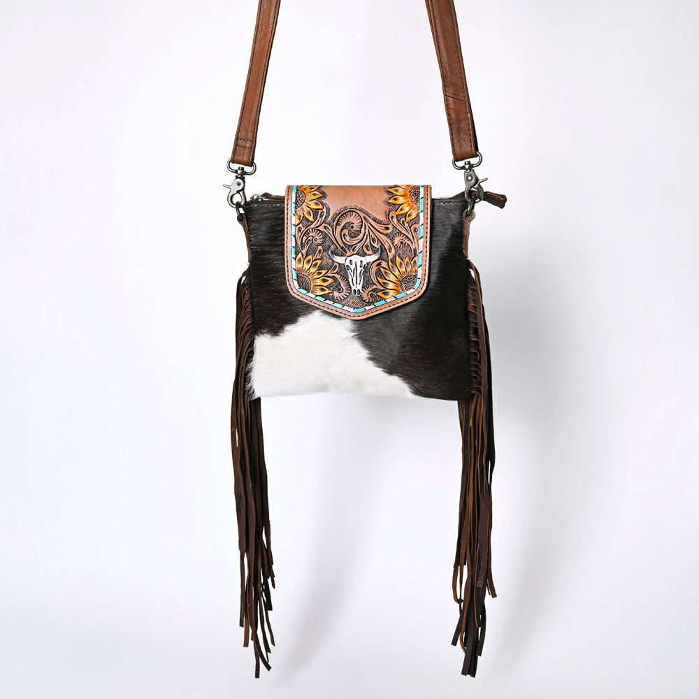 OHLAY KBG313 Cross Body Hand Tooled Hair-On Genuine Leather women bag western handbag purse