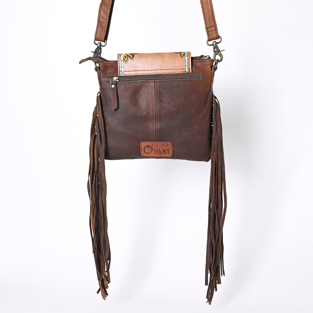 OHLAY KBG313 Cross Body Hand Tooled Hair-On Genuine Leather women bag western handbag purse