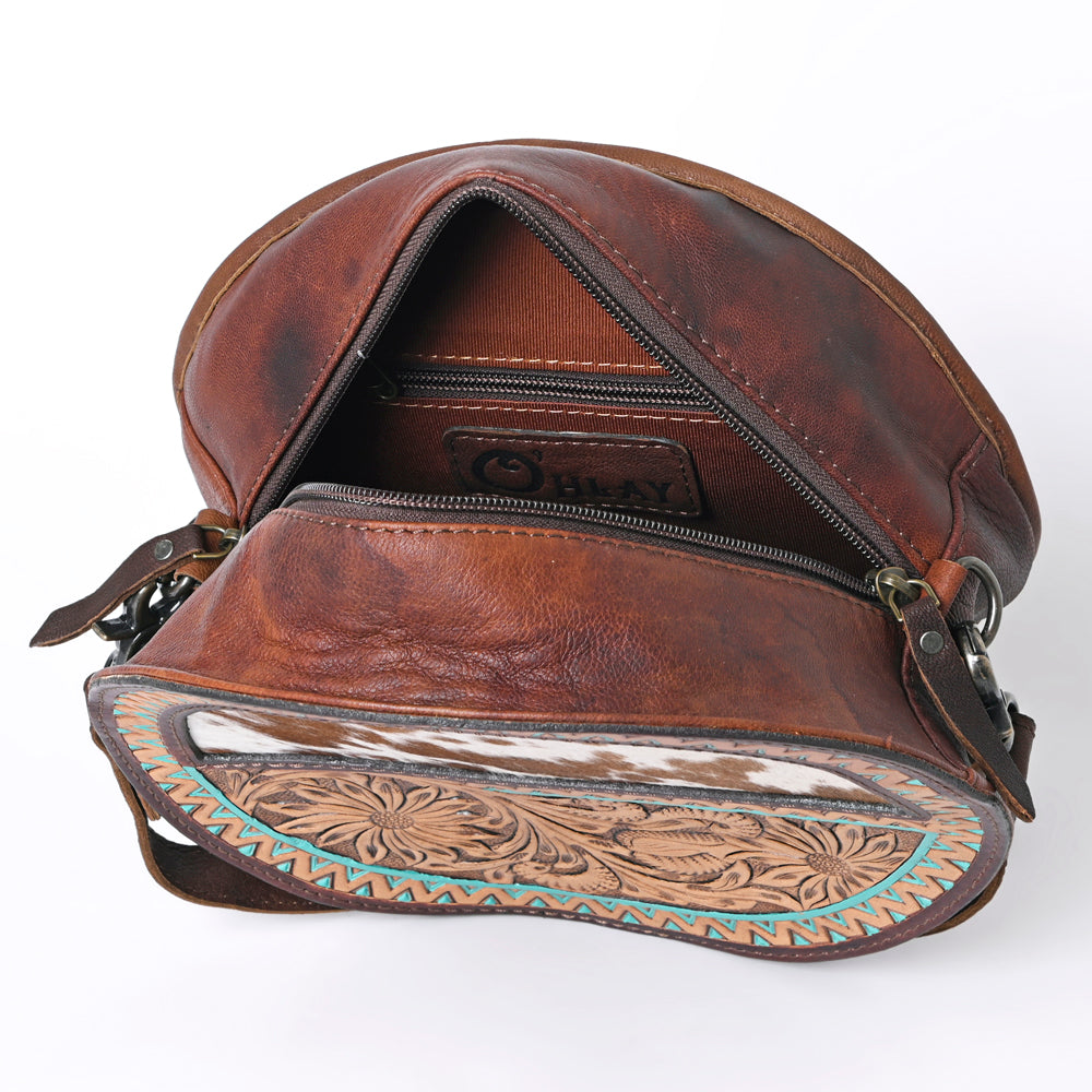 OHLAY KBG315 Canteen Hand Tooled Hair-On Genuine Leather women bag western handbag purse