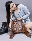 ADBG1219 American Darling Hand Tooled Hair On Genuine Leather Women Bag Western Handbag Purse