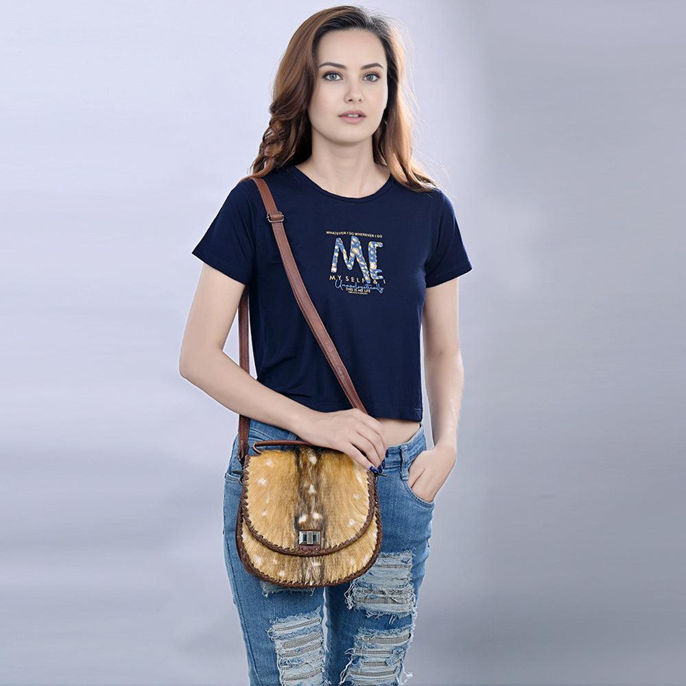 American Darling ADBG1221 Hand Tooled Hair-On Genuine Leather Women Bag Western Handbag Purse