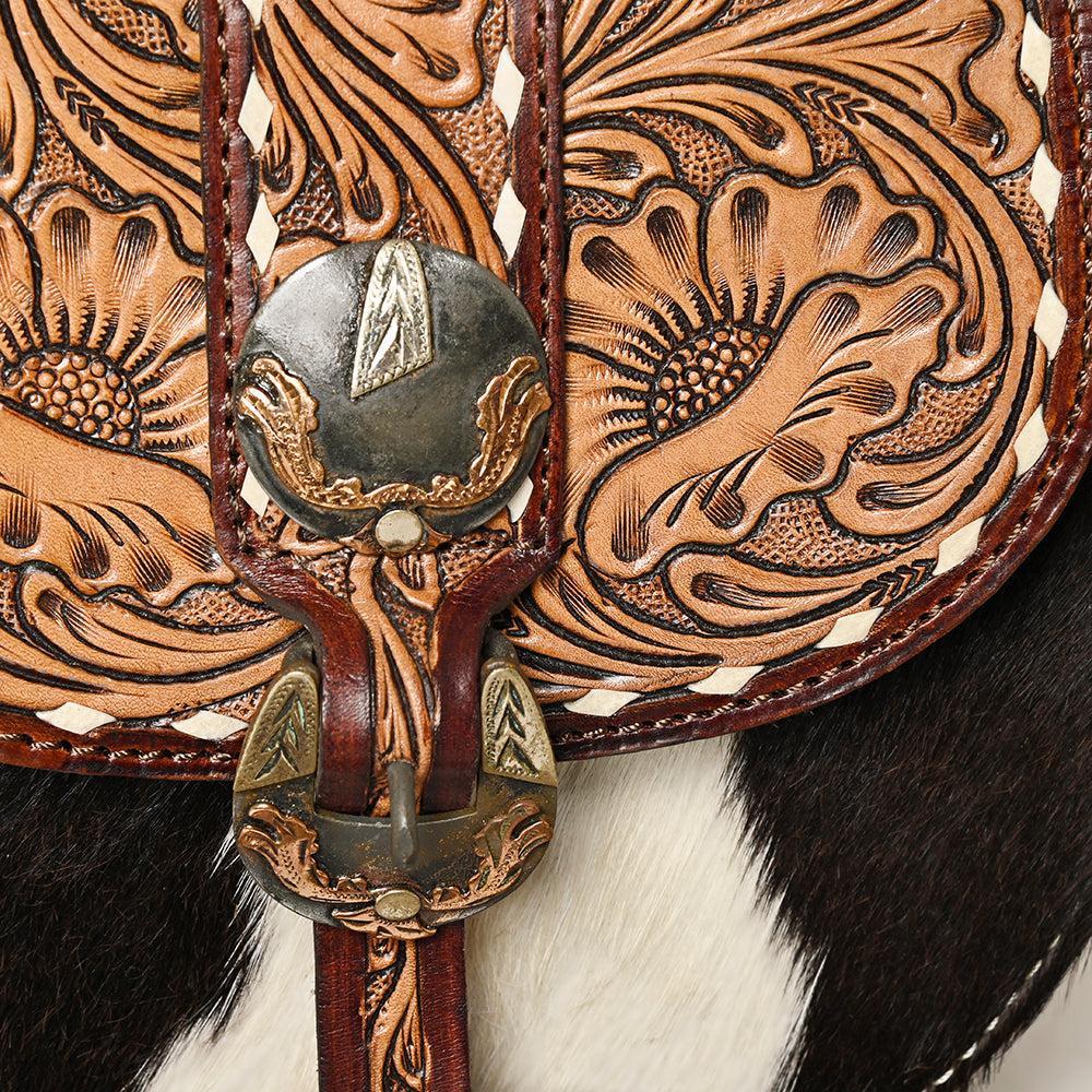 ADBG1222B American Darling Hand Tooled Hair On Genuine Leather Women Bag Western Handbag Purse