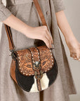 ADBG1222B American Darling Hand Tooled Hair On Genuine Leather Women Bag Western Handbag Purse