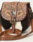 ADBG1222B American Darling Hand Tooled Hair On Genuine Leather Women Bag Western Handbag Purse