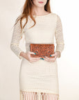 OHLAY Wallet Hand Tooled Genuine Leather Women Bag Western Handbag Purse | Womens Handbags |Leather Belt for Summer