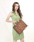 American Darling Briefcase Hand Tooled Genuine Leather Women Bag Western Handbag Purse