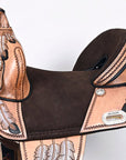 Hilason Western Horse Treeless Trail Barrel American Leather Saddle Tan