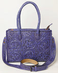 Purple Premium Vegetable Tanned Leather Western Tote Bag For Women Travel Everyday