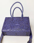 Purple Premium Vegetable Tanned Leather Western Tote Bag For Women Travel Everyday