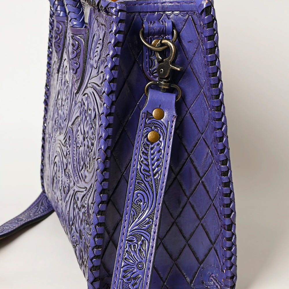 Purple Premium Vegetable Tanned Leather Western Tote Bag For Women Travel Everyday