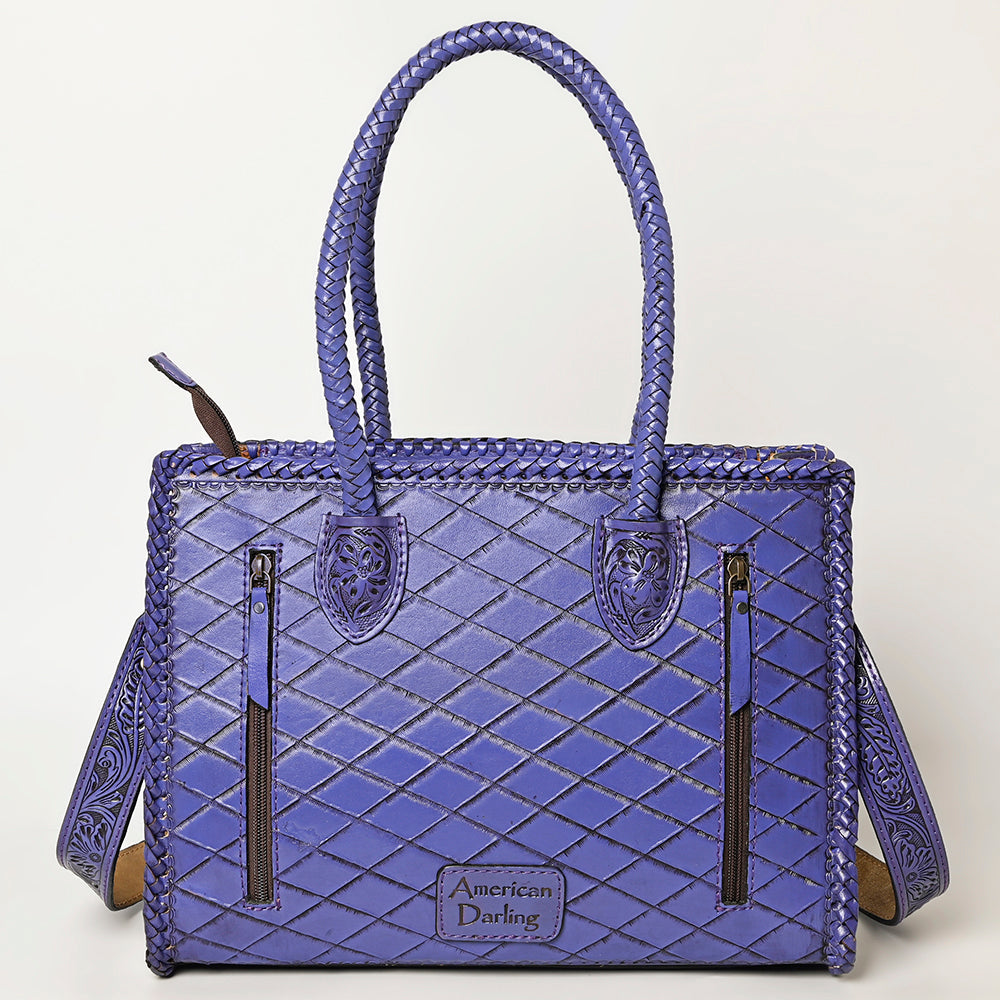 Purple Premium Vegetable Tanned Leather Western Tote Bag For Women Travel Everyday