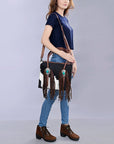Hair-On Cowhide Western Leather Tote With Fringe