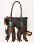 Hair-On Cowhide Western Leather Tote With Fringe