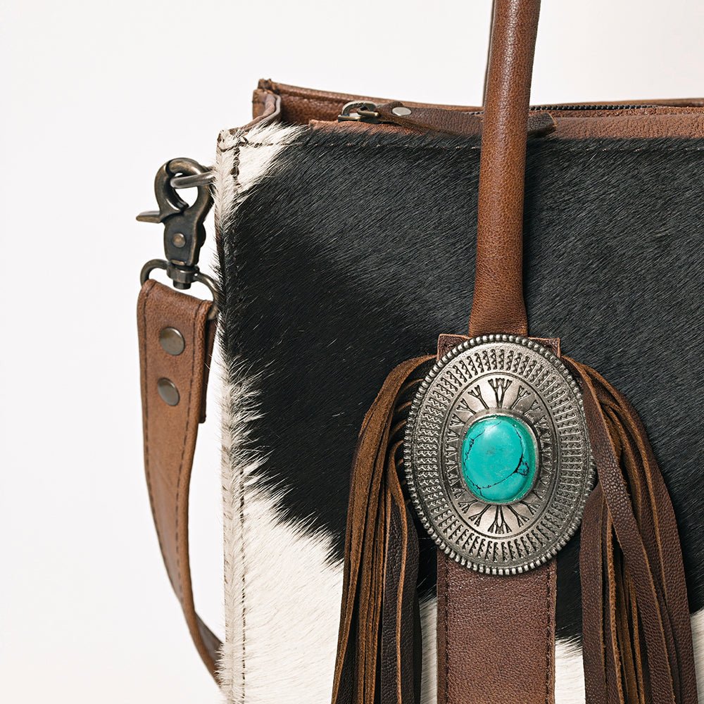 Hair-On Cowhide Western Leather Tote With Fringe