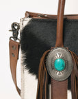 Hair-On Cowhide Western Leather Tote With Fringe