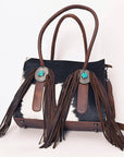 Hair-On Cowhide Western Leather Tote With Fringe