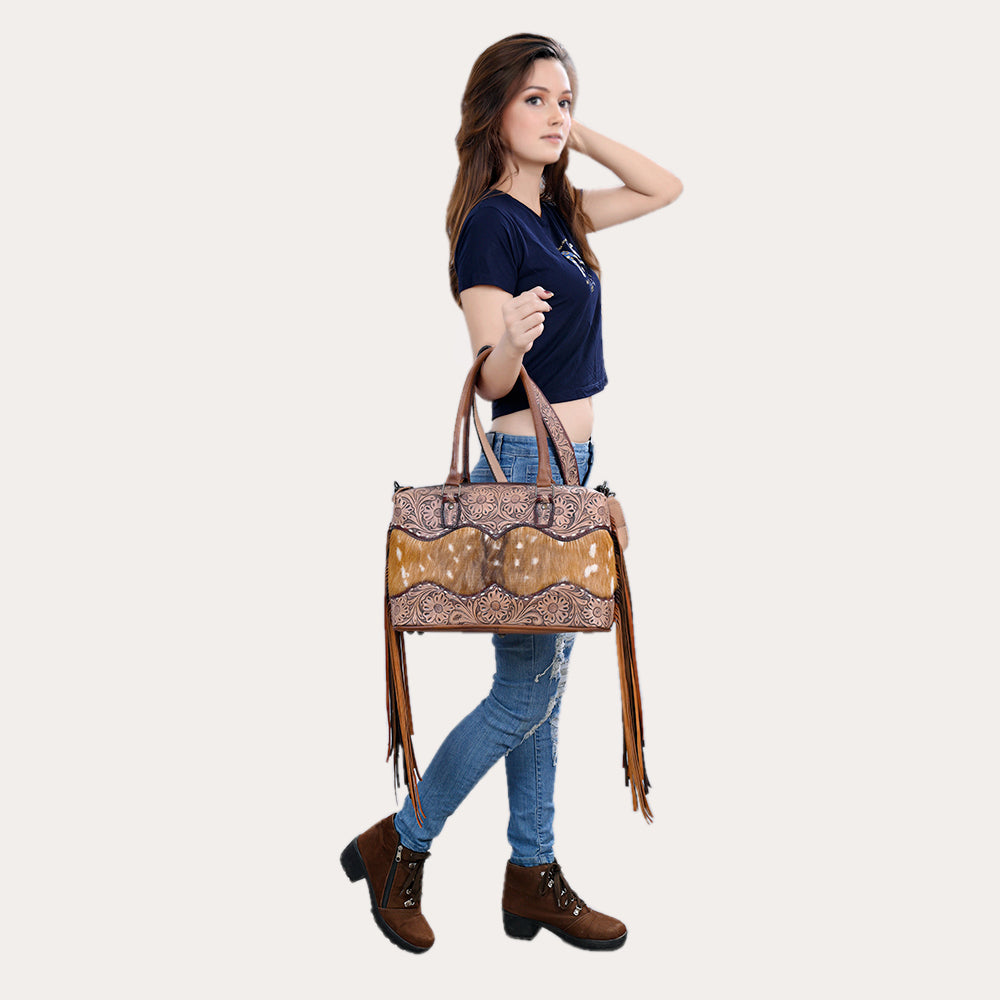 American Darling ADBG1258 Hand Tooled Hair-On Genuine Leather Women Bag Western Handbag Purse