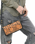 Wallet Hand Tooled Genuine Leather women bag western handbag purse