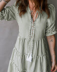 Stripe Tassel Tie-Neck Ruffle Tiered Dress