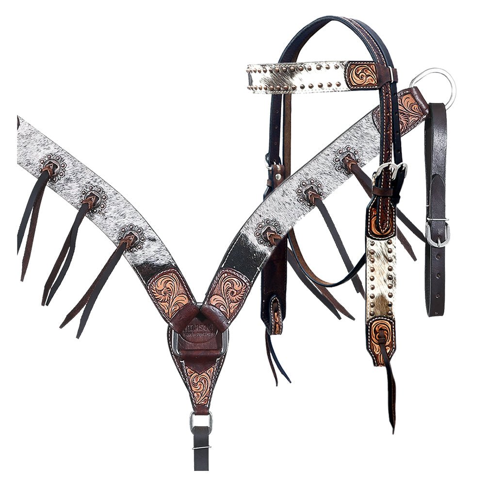 Hand-Carved Leather Western Headstall And Breast Collar Set For Training And Showing