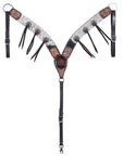 Hilason Horse Hand Carved American Hair On Leather Breast Collar Headstall Brown