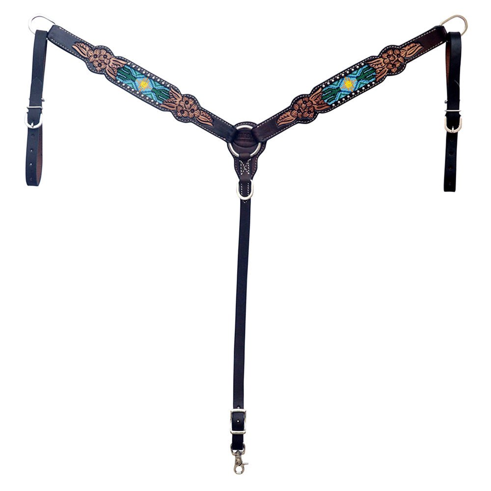 Hand-Carved Leather Western Headstall And Breast Collar Set For Training And Showing