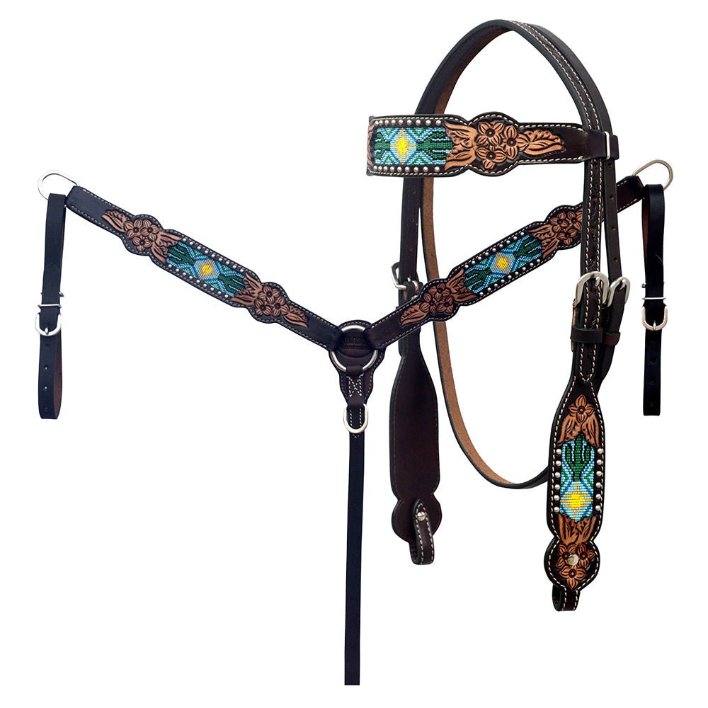 Hand-Carved Leather Western Headstall And Breast Collar Set For Training And Showing