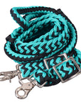8 Ft. HILASON Braided Turquoise & Black Flat Poly Roping Rein