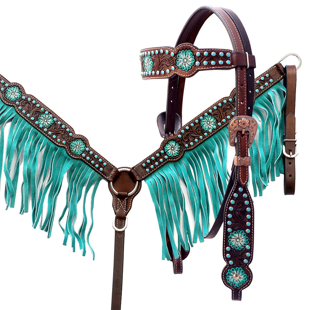 Comfytack Floral Horse Western Leather Breast Collar &amp; Headstall