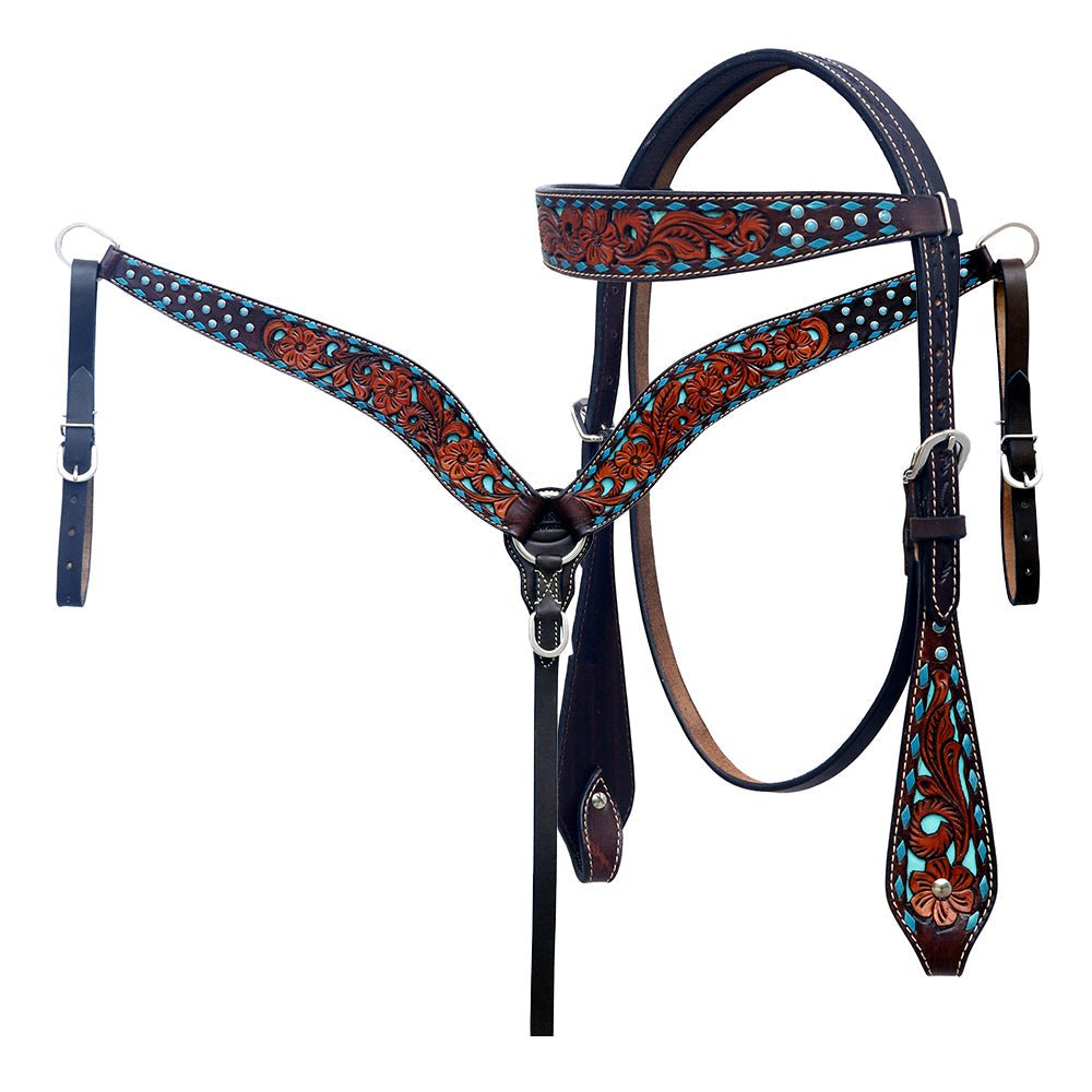 Hand-Carved Leather Western Headstall And Breast Collar Set For Training And Showing
