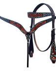 Hand-Carved Leather Western Headstall And Breast Collar Set For Training And Showing