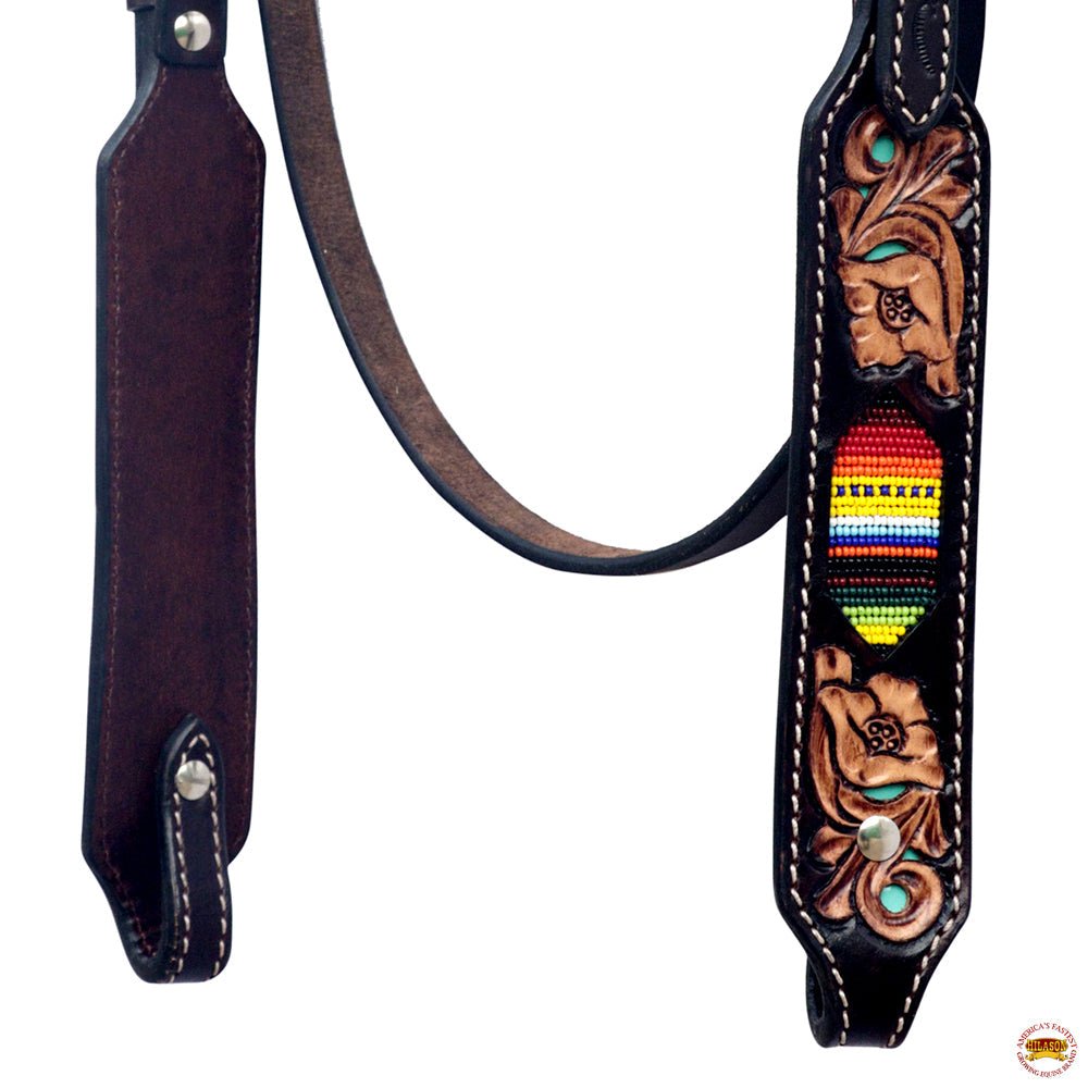 Western Horse Headstall And Floral Beaded Leather Breast Collar