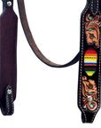 Western Horse Headstall And Floral Beaded Leather Breast Collar