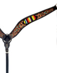 Hilason Horse Floral Hand Carved American Leather Breast Collar Headstall Beaded Brown