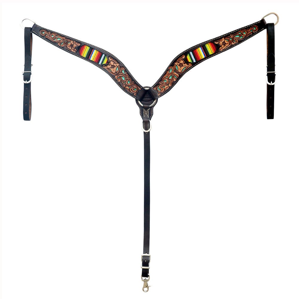 Western Horse Headstall And Floral Beaded Leather Breast Collar