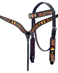 Western Horse Headstall And Floral Beaded Leather Breast Collar
