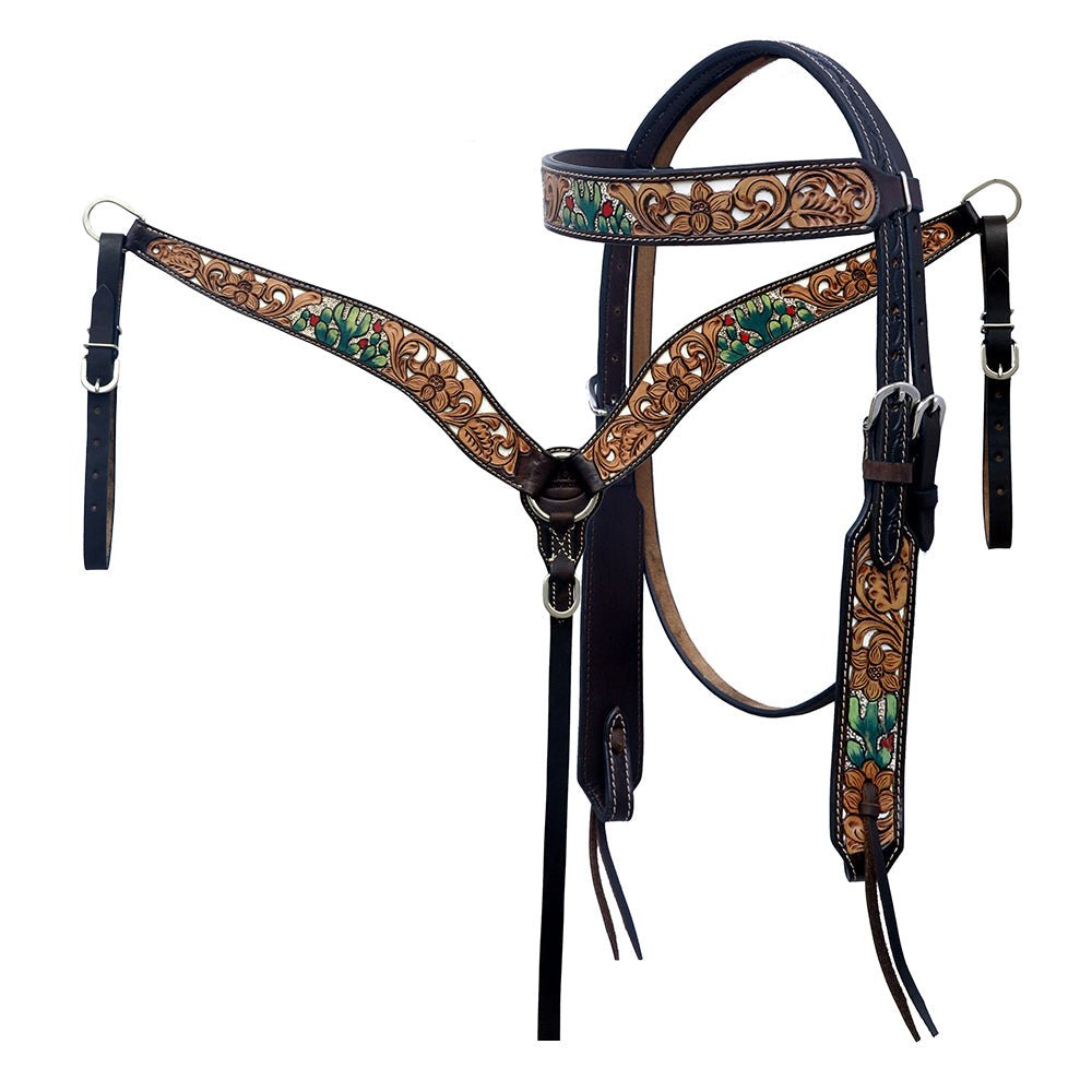Hand-Carved Leather Western Headstall And Breast Collar Set For Training And Showing