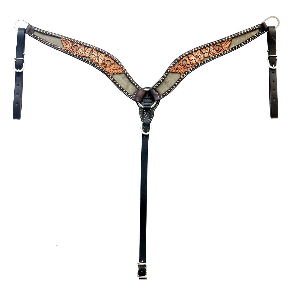 Hand-Carved Leather Western Headstall And Breast Collar Set For Training And Showing