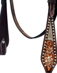 Hilason Horse Floral Hand Carved American Leather Breast Collar Headstall Brown