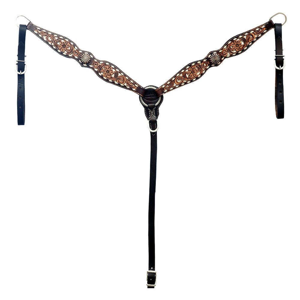 Hand-Carved Leather Western Headstall And Breast Collar Set For Training And Showing