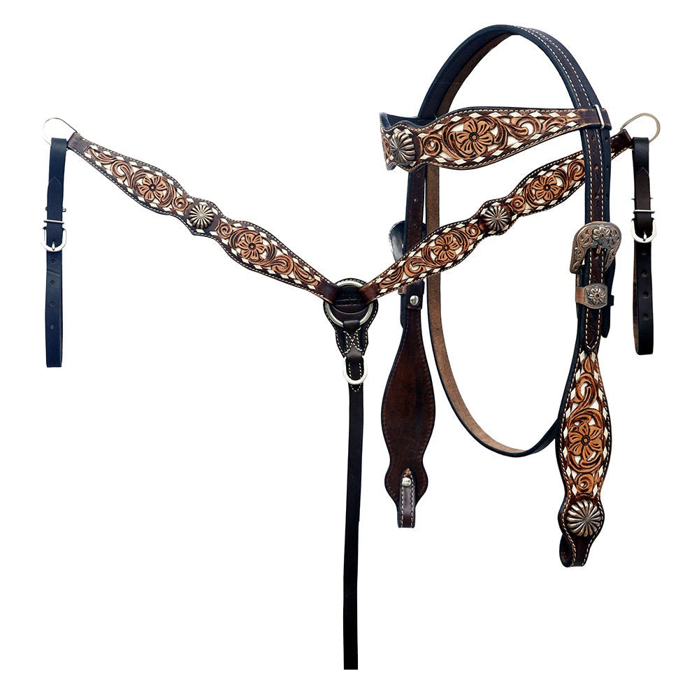 Hand-Carved Leather Western Headstall And Breast Collar Set For Training And Showing
